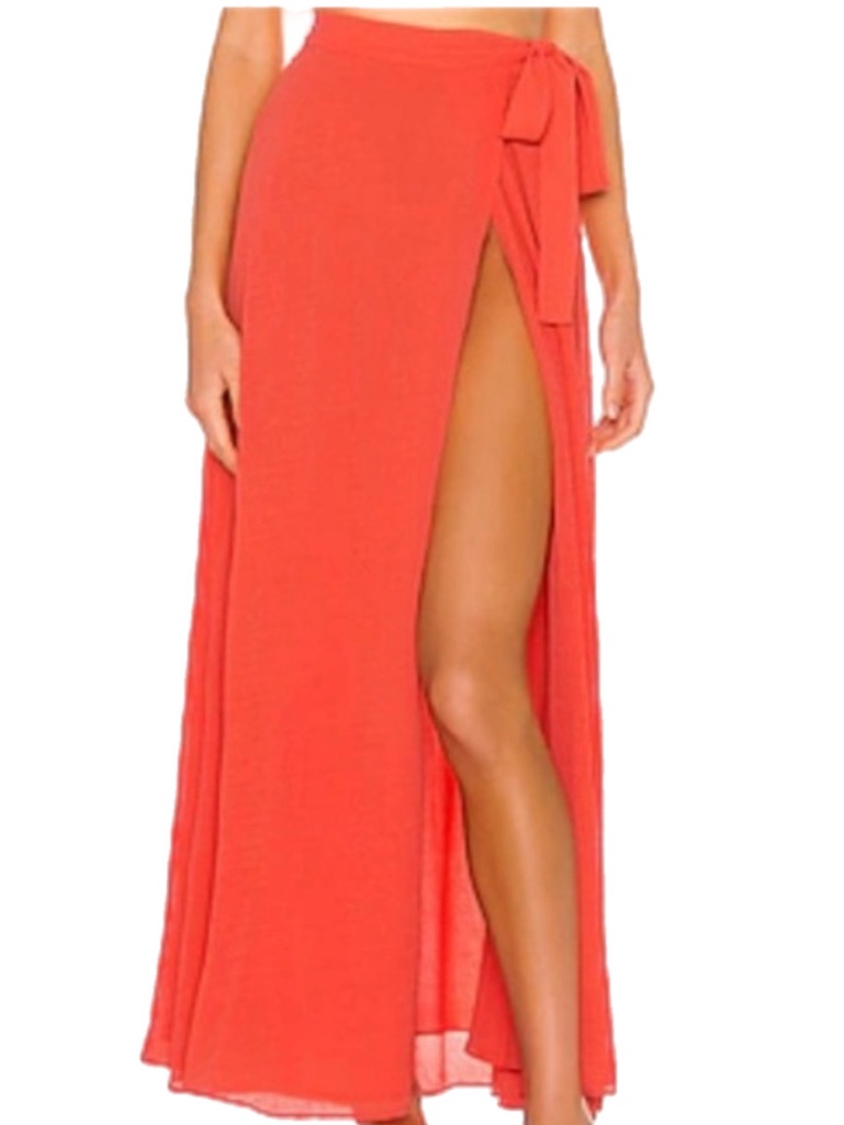 Hot Miami Styles Maxi Wrap Beach Cover-Up Skirt Small Lightweight Coral Coastal